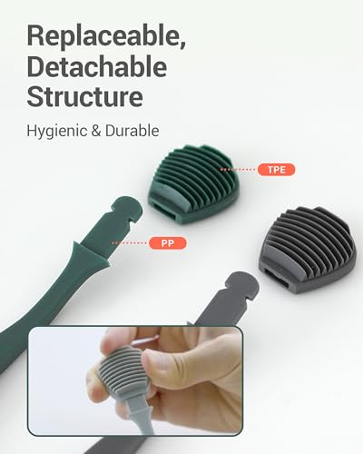DEARCUS Korean Tongue Scraper with 3 Replaceable Heads - 100% BPA Free TPE Tongue Cleaner - Reduce Bad Breath & Without Hurt - Hygienic Scraper - Modern & Simple Design (White)