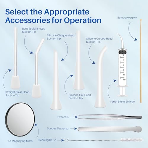 Upgraded Tonsil Stone Remover Tool with Silicone & Glass Probes, 11 in 1 Rechargeable Electronic Tonsil Stone Vacuum with Built-in LED Light, Fight Bad Breath Instant Suction
