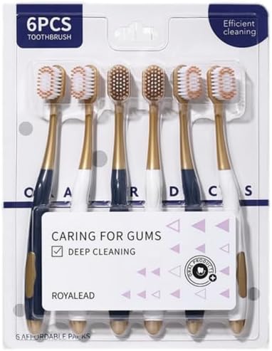 Upgraded Adult Wide Head Soft Hair Manual Gingival Cleaning Toothbrush, Adult Manual Toothbrush Set (6 Pieces Per Box), All-Round Care of Teeth and Gums, Stylish Appearance (1 Set)