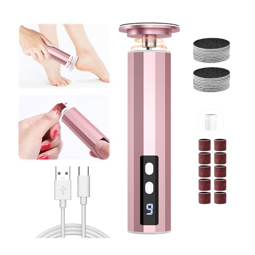 Electric Foot Callus Remover, 2 in 1 Rechargeable Foot File for Feet & Nails, 9 Speed Controller Callus Remover with Replaceable Sandpaper, Cordless Pedicure Tools for Dead Skin and Calluses (Pink)