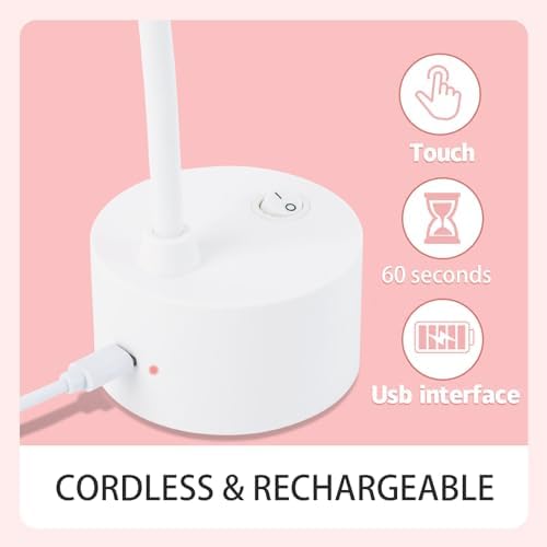 Touch Switch Gel X Lamp,Flash Cure Mini Nail Lamp,Rechargeable Cordless UV LED Light,Gooseneck Nail Gel Dryer for Home Nail DIY Manicure (White)