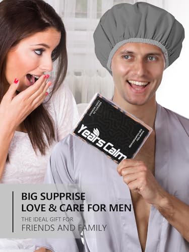 Years calm Men Shower Cap Reusable Waterproof, Dual-Layer Design, Double-Sided Use,Protects Hair in Shower, Spa, Travel & Cooking, Adjustable Elastic for Comfortable Fit (Blue Disguise, One Size)