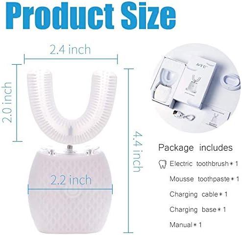 U-Shaped Automatic Ultrasonic Toothbrush, 360° Electric Toothbrush for Adults for Teeth Whitening, Rechargeable Ultrasonic Tooth Brush for Travel Home Dual-use (White, 1)
