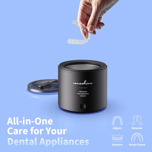 Ultrasonic Retainer Cleaner – Auto-Adjust 39-48kHz Electric Cleaner for Aligner, NightGuard, Mouth Guard, Denture & More | Easy & Quiet