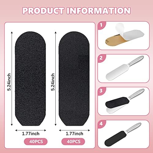 Flutesan 80 Pcs Stainless Steel Foot File Refills Foot File Replacement Pads Coarse Fine Pedicure File Refills Double Side Reusable Foot Rasp Pad with Removable Glue, 180 Grit, 120 Grit (Black)