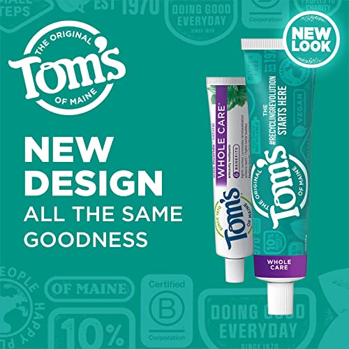 Tom's of Maine Whole Care Natural Toothpaste with Fluoride, Peppermint, 4 oz. 3-Pack (Packaging May Vary)