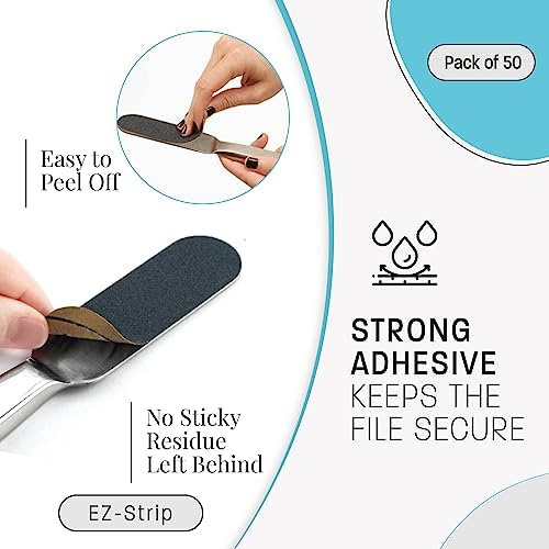 Professional Pedicure File Refills - Pack of 50 Foot File Replacement Pads - Black - Disposable Foot Files for Pedicures - Pedi Foot File Pads with Water Resistant Strong Adhesive (100 Grit)