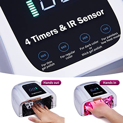 Professional Rechargeable 96W UV LED Portable Cordless UV Light for Nail Lamp Machine with Removable Stainless Steel Bottom,4 Timer Setting and Smart Sensor Nail Dryer (Plating Silver)