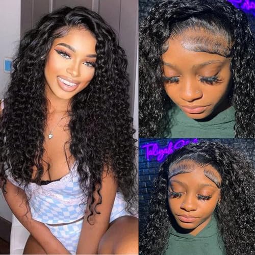 SOSATISFY Deep Wave Lace Front Wigs Human Hair 4x4 HD Transparent Lace Closure Wigs Glueless 180% Density Human Hair Wigs for Black Women Pre Plucked with Baby Hair (20 inch)