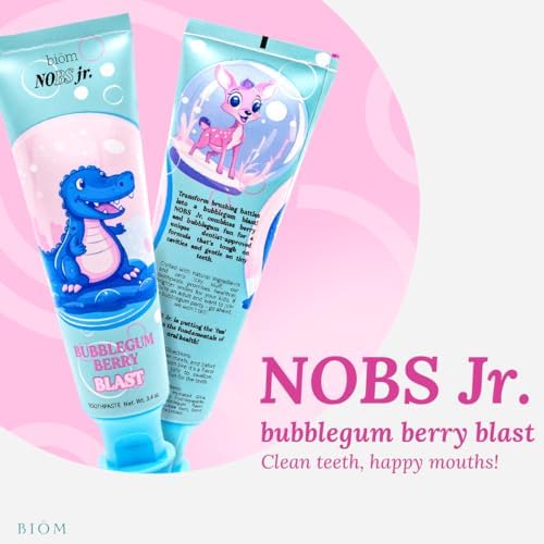 NOBS Jr. Kids Nano Hydroxyapatite Toothpaste – Fluoride Free, SLS-Free, Remineralizing - Dentist Formulated - Bubblegum Berry