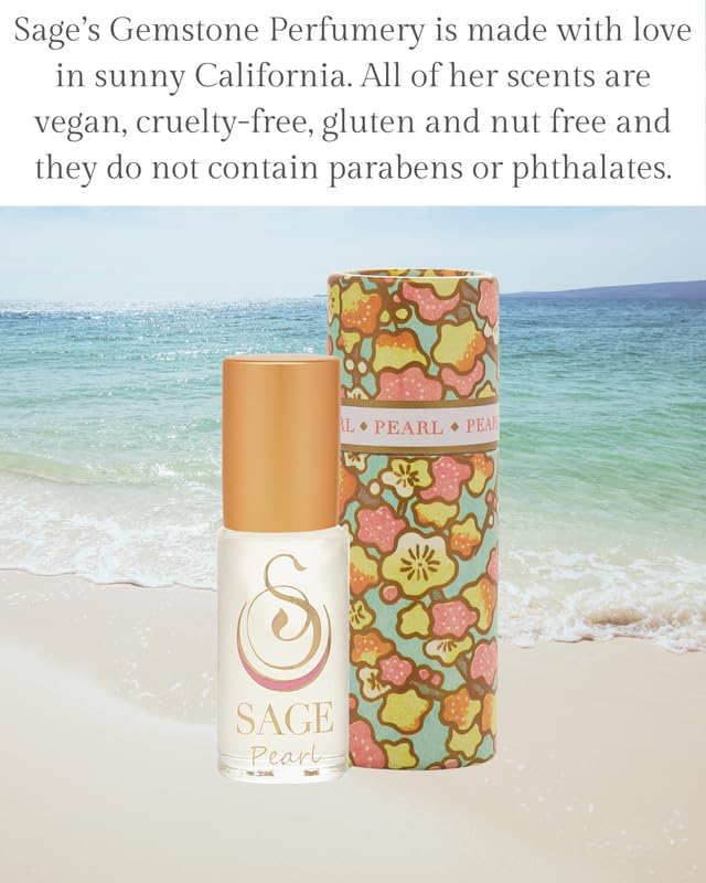 Pearl Organic Perfume Oil Roll On 1/8 oz, Long Lasting Subtle Sandalwood Vanilla Musk Perfume for Women, Vegan and Cruelty-Free Perfume by Sage, Made in USA