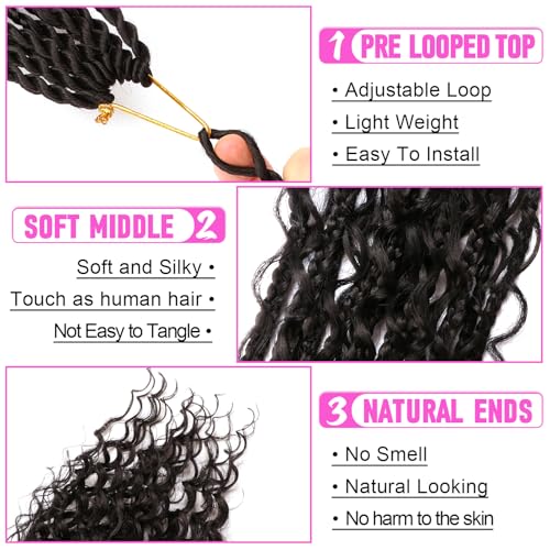 Goddess Boho Box Braids Crochet Hair-8 Packs 24 Inch Crochet Box Braids for Black Women Pre Looped (1B#, 24 Inch(Pack of 8))