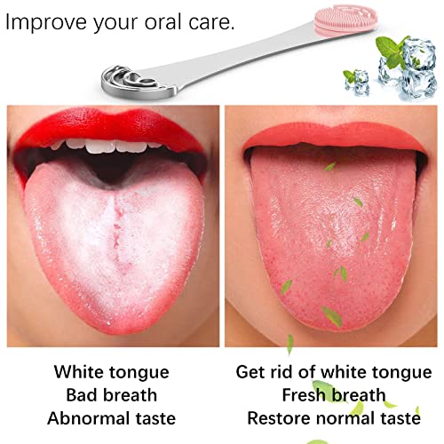 2 pcs Tongue Scraper Cleaner, Moosec Bad Breath Treament Get Rid of White Tongue, 100% BPA Free - Pink&Green…