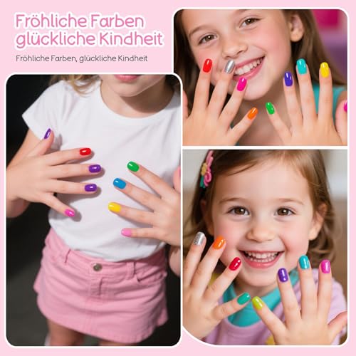 Kids Nail Polish Kit, 12 Color Toddler Nail Polish Set Non Toxic Peel-Off Safe Water Based Low Odor for Girls Ages 5+ for Makeovers and Birthday Gifts Nail Paint Set