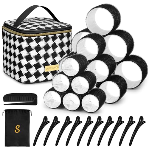 Hair Roller Set 18 pcs Self Grip Hair Rollers,Hair rollers with hair clips and comb,Salon hairdressing curlers,DIY Hair Styles, Sungenol 3 Sizes Hair Rollers in 1 set