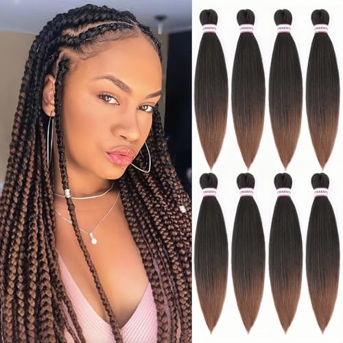 Pre Stretched Braiding Hair,18 Inch 8 Packs Ombre Braiding Hair, Two Tone Yaki Texture Prestretched Crochet Braids Professional Synthetic Hair Extension Itch Free Hot Water Setting (18" T1B/30#)