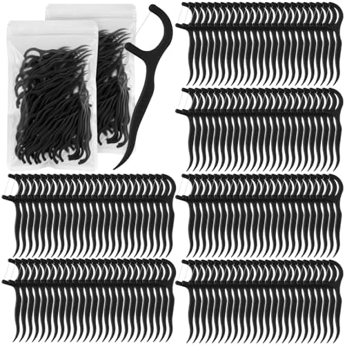 Baderke 600 Count Floss Picks Bulk Dental Flossers Picks for Adults Non Breakable Tooth Picks Flossers Teeth Cleaning Dental for Family Pack Travel(Black)