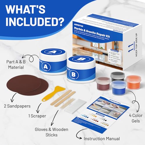 Marble and Granite Repair Kit,DLS Restoration Set,Quartz Granite Countertop Repair Kit for Chips, Dents, Cracks, Holes, Scratches, Rebuilds Missing Pieces for Multiple Surfaces