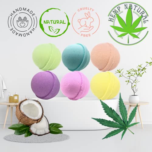 Variety 6 Pack Bath Bombs Organic Hempseed & Organic Coconut Oil Handmade in the USA