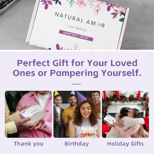 Natural Amor Handmade Spa Gifts for Women, Relaxing 5pcs Spa Gift Set for Women Including Citrus Handmade Soap Bar, Soy Candle, Bath Salt, Bath Bomb