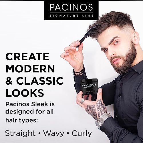 Pacinos SLEEK High Shine Flexible Pomade for Men - Long-Lasting Styling for Medium to Longer Hair - Wet Look with All-Day Hold - 4 oz