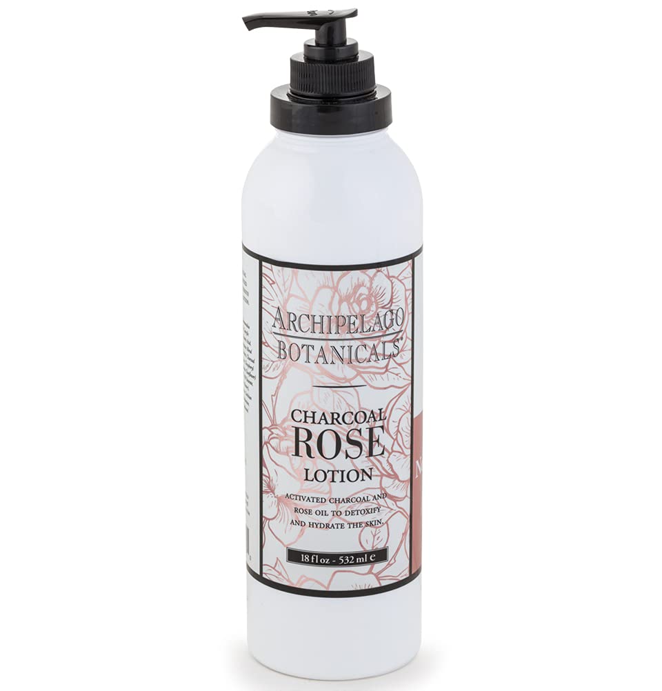 Archipelago Botanicals Charcoal Rose Lotion, Hydrating Charcoal & Rose Body Lotion for Soft & Smooth Skin, Paraben-Free, Phthalate-Free, 18 oz