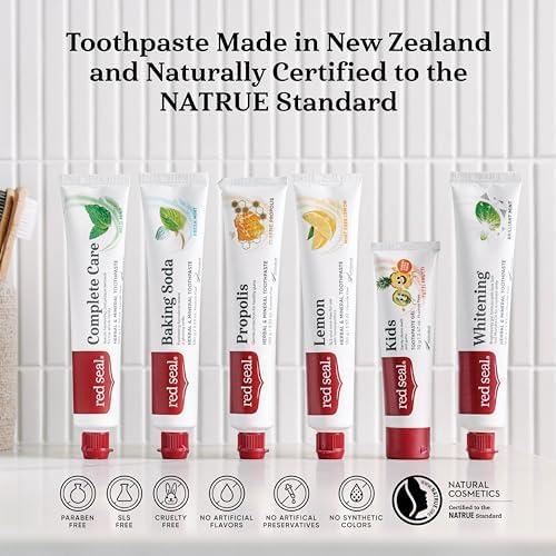 Red Seal Fluoride Free Lemon Toothpaste - Flavored Toothpaste with a Non Mint Taste - Vegan Friendly, Cruelty Free, No Artificial Colors or Flavors, NATRUE Certified Natural, SLS Free, 3.53 oz (2)