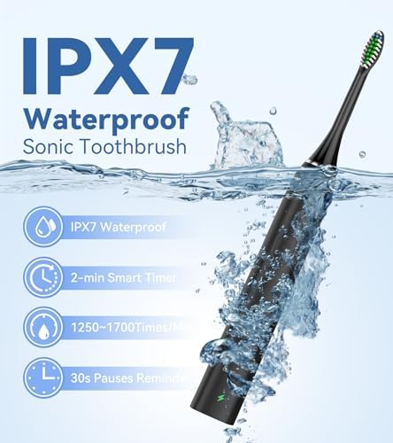 Water Flosser & Ultrasonic Electric Toothbrush Combo, 600ML Water Dental Flosser with 7 Jet Tips, 10 Adjustable Water Pressure, 5 Toothbrush Heads for Home Use, Gums, Braces (Black)