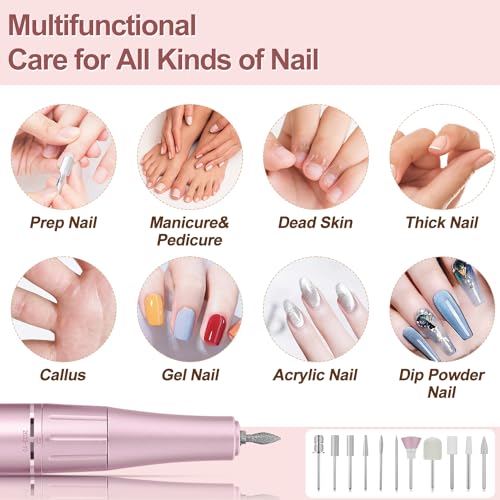 Electric Nail Drill Professional, 35000RPM Portable Efile Nail Drill with 11Pcs Nail Drill Bits, Rechargeable Nail Drill Machine with LCD Display for Acrylic Nail Remove Gel Polish for Home Salon Use