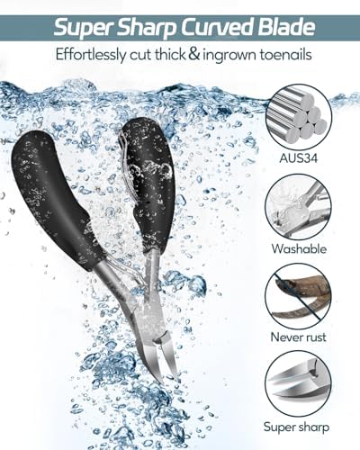 Toenail Clippers for Seniors Thick Toenail, Podiatrist Toe Nail Clipper Kits for Adult, Men, Women, Super Sharp Curved Blade Large Nail Tools, at Home Ingrown Toenail Remove Kit, 6 Pieces