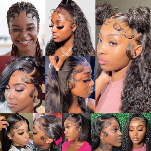 Edges Hair HD Lace Strips for Women - Reusable Invisible Lace Hairline with 4 Pcs Natural Handmade Real Human Hair Pieces, Black Color