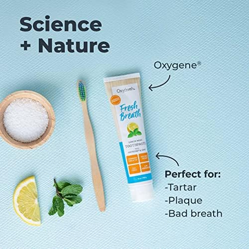 Oxyfresh Premium Maximum Fresh Breath Lemon Mint Toothpaste - Clean Teeth & Fresh Breath - Natural Essential Oils & Natural Xylitol to Help Fight Tartar - SLS & Fluoride Free, 3-5oz
