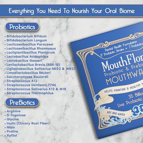 Probiotic & Prebiotic Mouthwash | Dental Health Formulation | 17 Probiotic Strains + 7 Prebiotics | 35 Billion CFUs | Concentrated Powder Formulation | 30 Pack