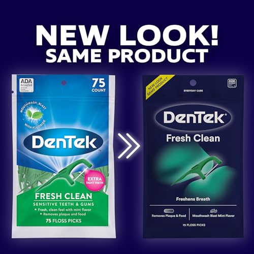DenTek Fresh Clean Floss Picks, For Extra Tight Teeth, 75 Count, 3 Pack