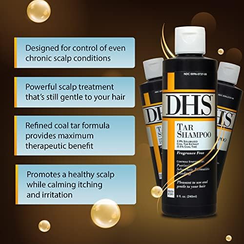 DHS Person & Covey, Inc Coal Tar Shampoo - Anti Dandruff Shampoo for Men & Women, Psoriasis Shampoo & Dandruff Hair Care for Itchy Scalp, Unscented Seborrheic Dermatitis Shampoo - 8 Fl Oz, Pack of 3