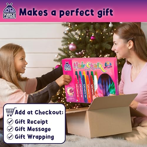 PURPLE LADYBUG 12 Colors Hair Chalk for Girls Washable Hair Dye - Birthday Gifts for Girls Ages 8-12, Temporary Hair Color for Kids, Tweens & Teens for Summer, Party - Craft for Girls 6 7 8 9 10 11 12