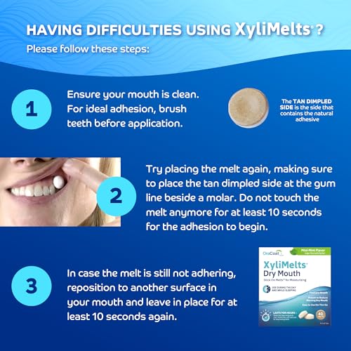 Oracoat XyliMelts for Dry Mouth Night Time or Day - Moisturizing Dry Mouth Adhering Discs, Sugar Free with Xylitol, 40 Count - Pack of 3, Mild Mint Flavor, 8-Hour Relief