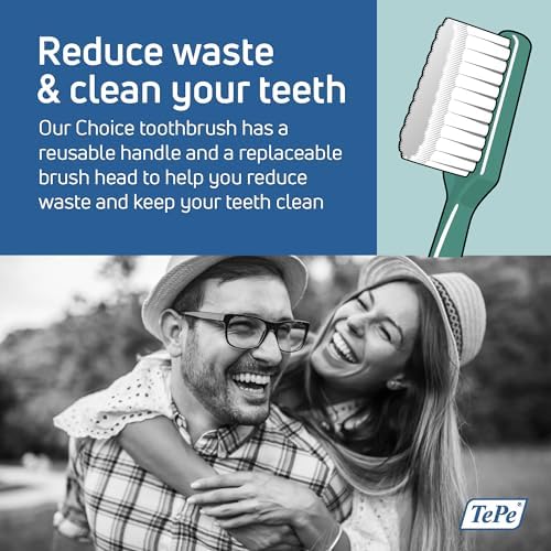 TePe Choice Soft Dental Toothbrush for Teeth Cleaning With 3 Replaceable Heads, Green