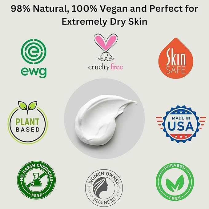 RaGaNaturals Natural Moisturizing Cream - Body & Face Moisturizer for Dry to Very Dry, Sensitive Skin - Unscented Body Cream with Vitamin E & Avocado, Argan Oil - Non-Comedogenic, Fragrance Free -8 Oz