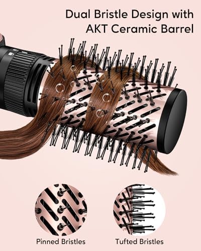 Terviiix 4-in-1 Hot Air Rotating Blow Dryer Brush Kit – 1000W with Rotatable Round Brushes (2 Sizes), Oval Volumizer, and Diffuser – Ideal for Curly Hair, with Arthritis-Friendly Big Buttons, Black