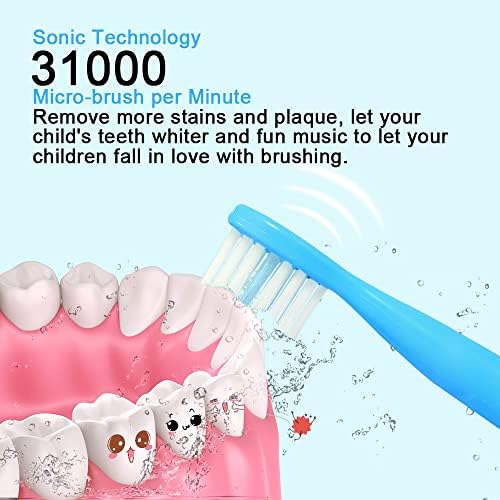 OJV 8620 Musical Electric Toothbrushes for Kids Children, 3 Modes 2 Min Timer, 6 Bristles Rechargeable Power Smart Sonic Music Play Song Toothbrush for Girls Age 3-14 with Wall Mounted Holder (Blue)