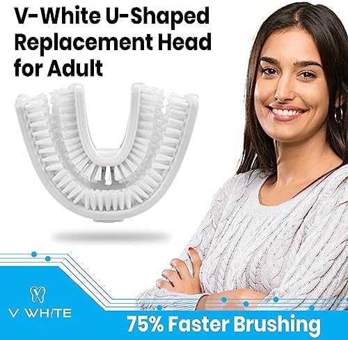 V-White U-Shaped Replacement Head for Ultrasonic Toothbrush - New Improved Design, 75% Faster, Effective Whole Mouth Deep Clean & Massage, Thinner Soft Food Grade Silicone Bristles - Adult (1-Pack)…
