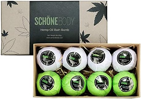 Hemp Bath Bombs, Large Set of 8. Mint, Lavender & Hemp Scents. Vegan, Muscle Therapy, Relaxing & Soothing