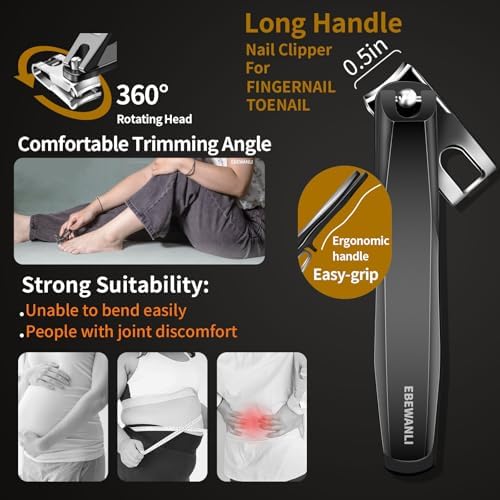 Slanted Nail Clipper Set, Ingrown Nail Clippers and 360 Degree Rotating Toe Nail Clippers for Thick Nails for Seniors, Stainless Steel Curved Angled Nail Clipper for Men, Women