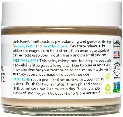 Uncle Harry's Peppermint Remineralizing Toothpaste | Natural Whitening Tooth Paste Freshens Breath & Promotes Enamel | Vegan Fluoride Free Toothpaste (2 Pack)