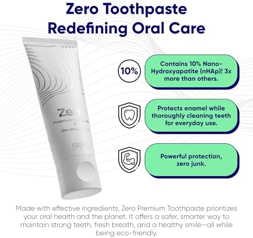 Zero Premium Toothpaste by Something Nice – Dentist Recommended Mint-Flavored Toothpaste with 10% Nano Hydroxyapatite, Fluoride-Free, SLS-Free, Enamel Repair for Adults & Kids Oral Care, Made in USA