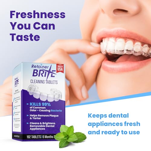 Retainer Brite – Aligner Cleaning Tablets for Invisalign, Mouth Guard Cleaner, Night Guard Cleaner and other Dental Appliances. FDA Registered and Made in USA. 192 Tablets – 6 Month Supply