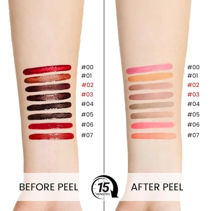 2 Pcs Matte Liquid Lip Stain Peel Off Lip Liner, Long Lasting Lip Tattoo, Waterproof & Transfer-Proof Lip Liner Peel Off Lip Gloss for All Skin Types. 0.12 fl oz #02+#03