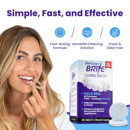 Retainer Brite – Aligner Cleaning Tablets for Invisalign, Mouth Guard Cleaner, Night Guard Cleaner and other Dental Appliances. FDA Registered and Made in USA. 192 Tablets – 6 Month Supply