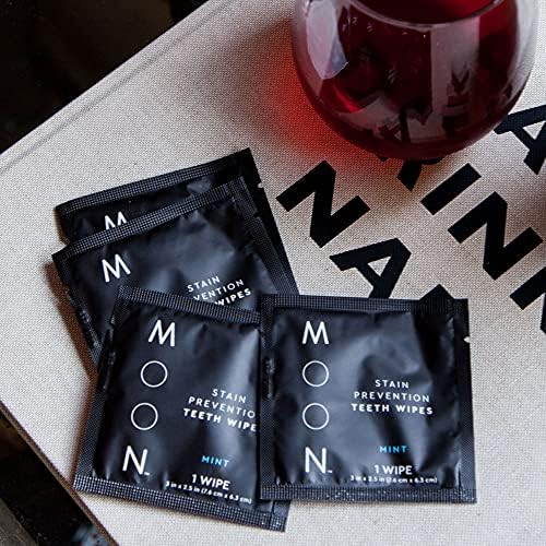 MOON Teeth Stain Remover Wipes - Combat Surface Stains from Coffee, Wine & Soda - Single-Use Teeth Wipes for On-The-Go Cleaning - Vegan & Breath-Freshening (10 Count)